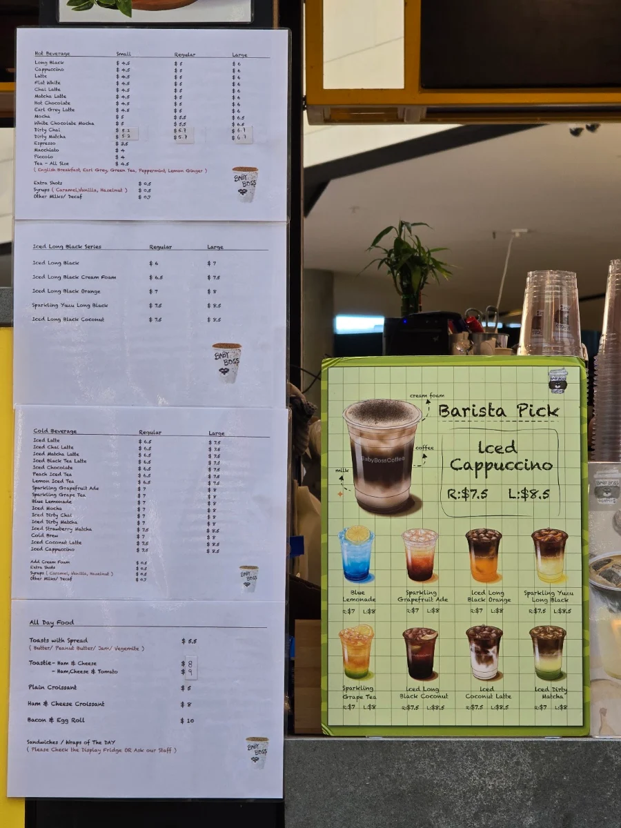 Menu, Baby Boss Coffee