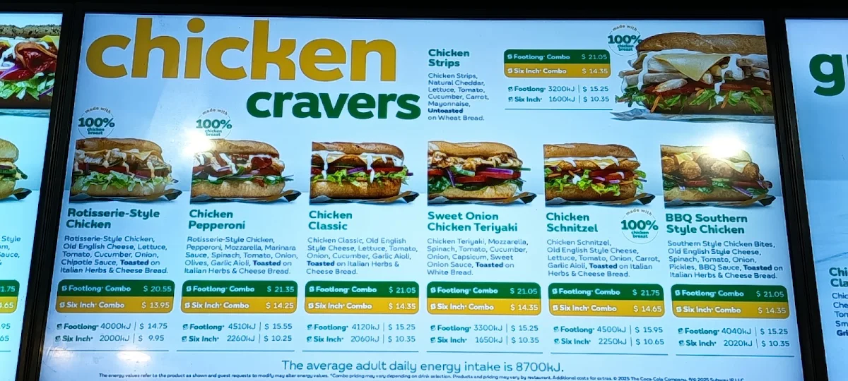 Menu, Subway Rundle Place