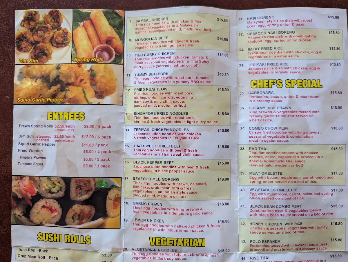 Menu, Yummy Noodle Port Augusta