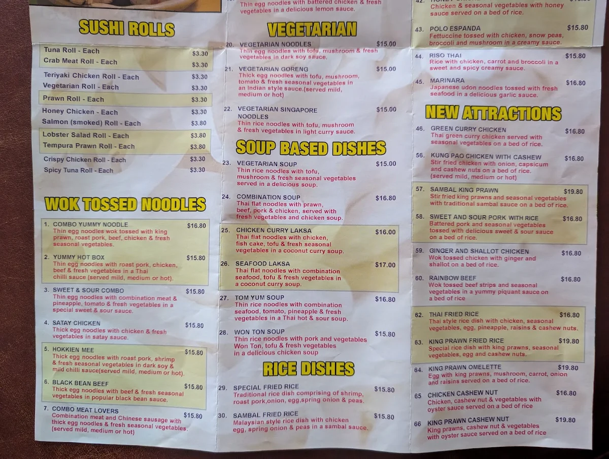 Menu, Yummy Noodle Port Augusta