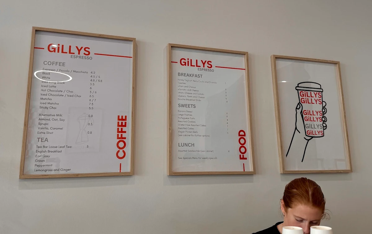Menu, Gillys Espresso