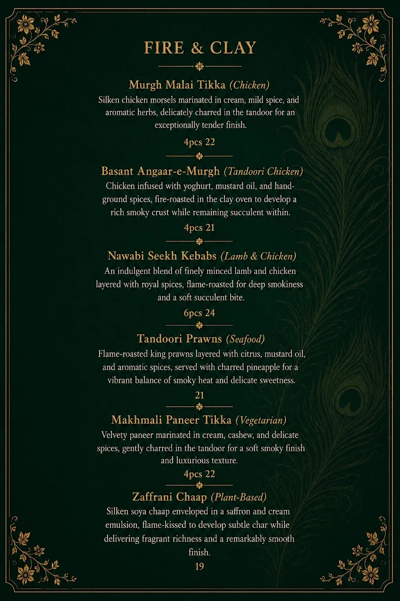 Menu, BASANT Indian Social Dining