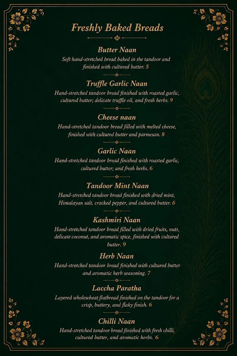 Menu, BASANT Indian Social Dining
