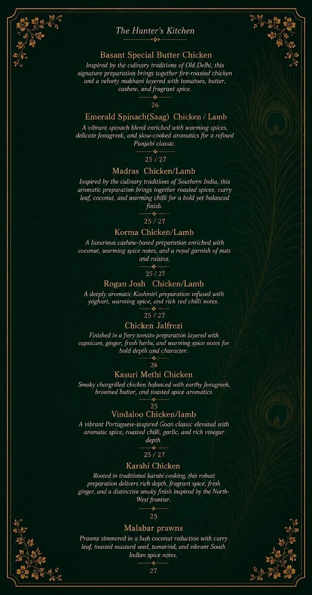 Menu, BASANT Indian Social Dining