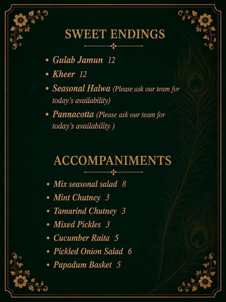 Menu, BASANT Indian Social Dining
