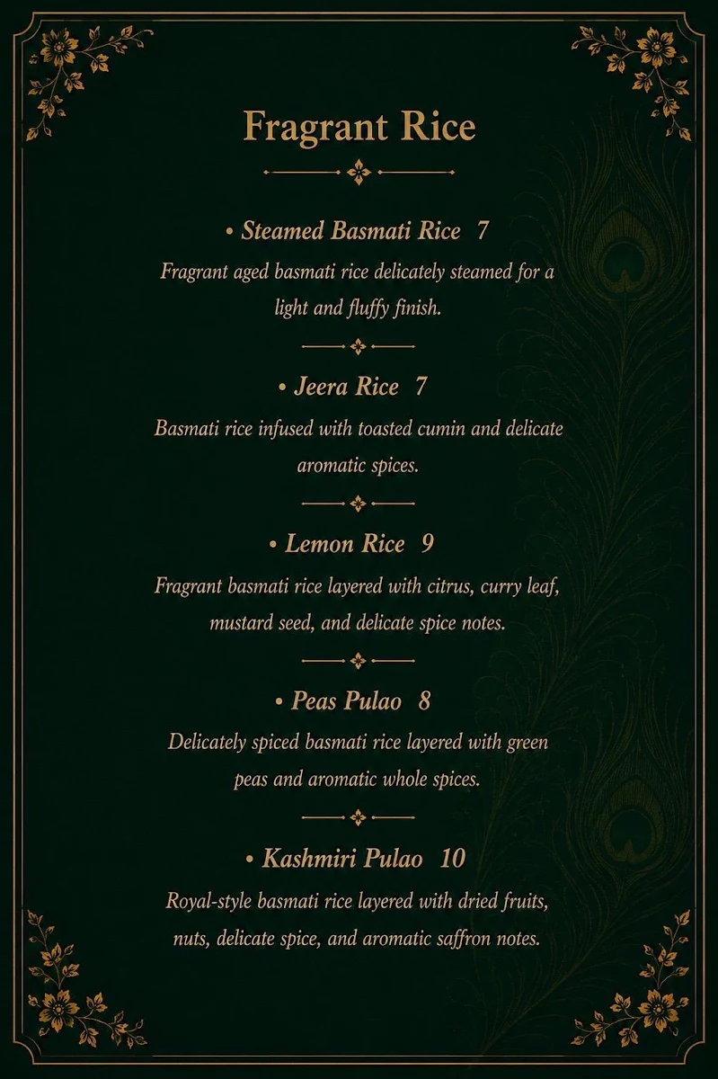 Menu, BASANT Indian Social Dining