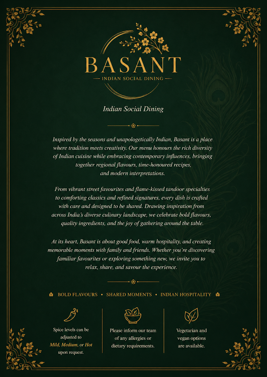 Menu, BASANT Indian Social Dining