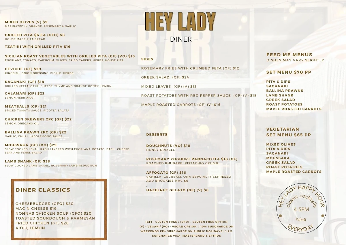 Menu, Hey Lady Diner