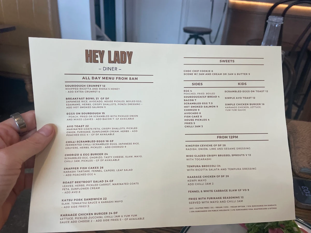 Menu, Hey Lady Diner