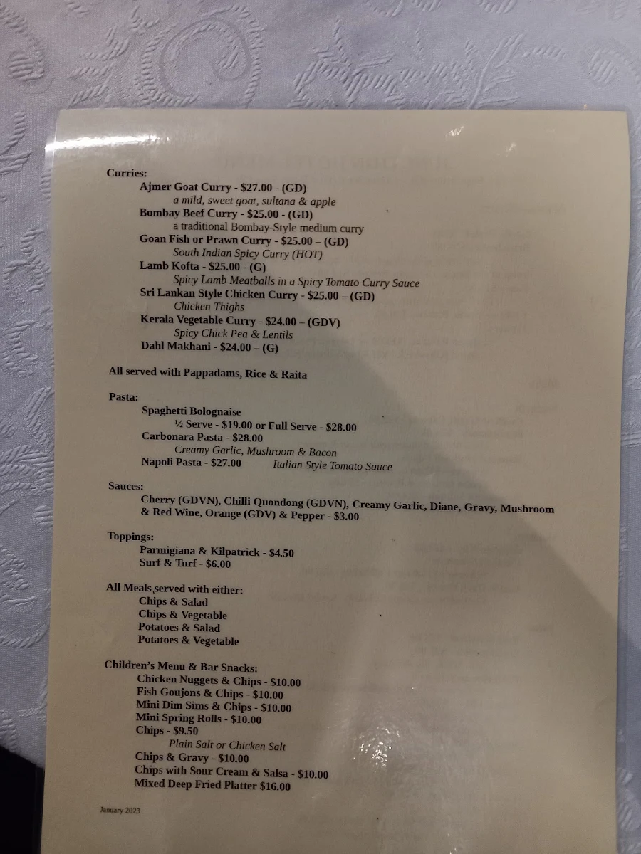 Menu, Junction Hotel