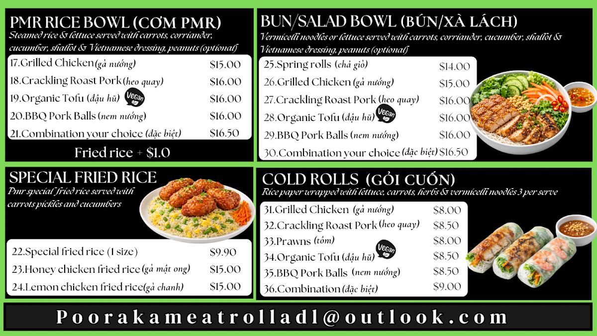 Menu, Pooraka Meat Rolls Banh Mi