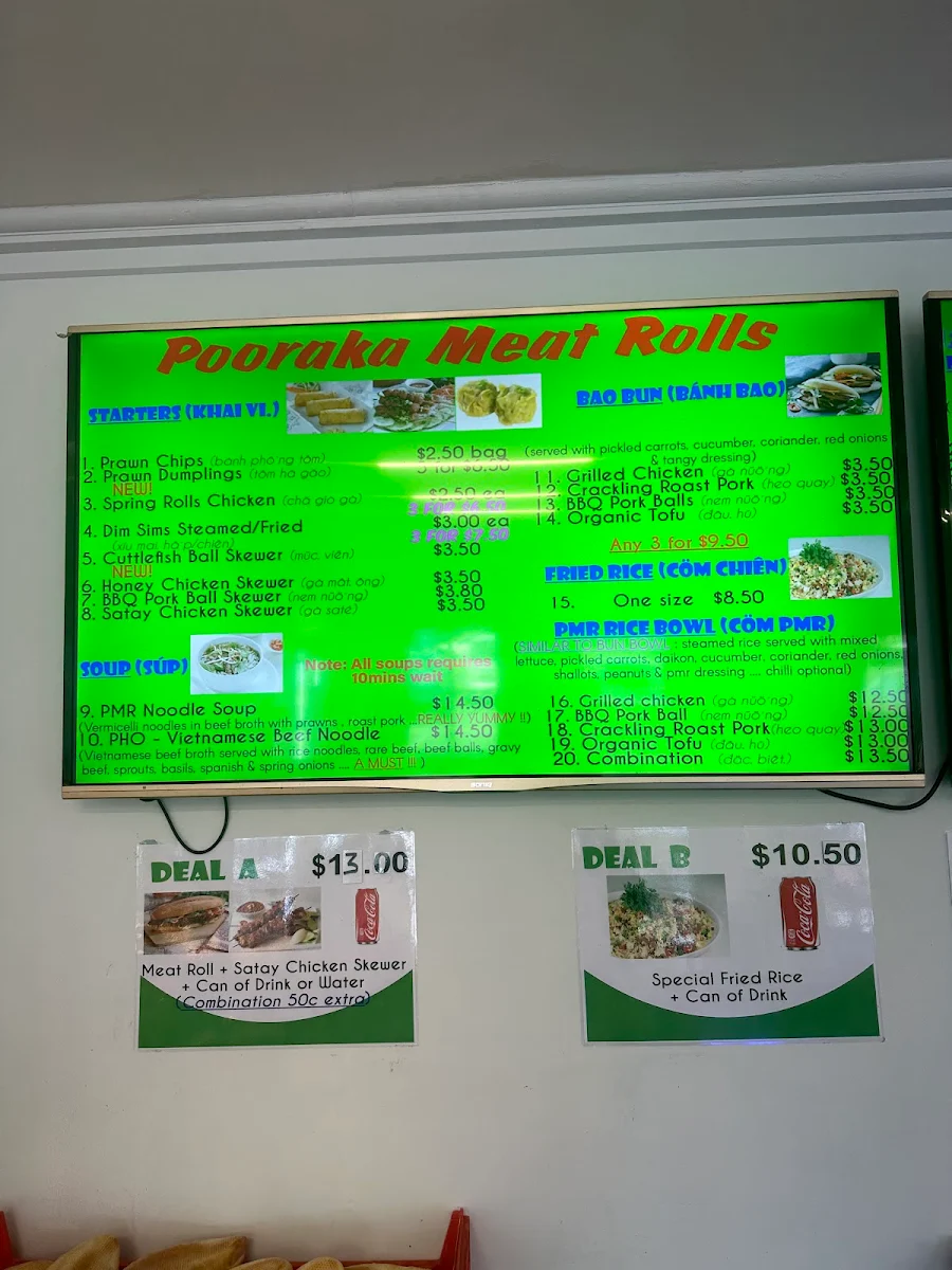 Menu, Pooraka Meat Rolls Banh Mi