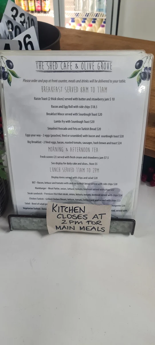 Menu, The Shed Cafe & Gift Shop Rathdowney