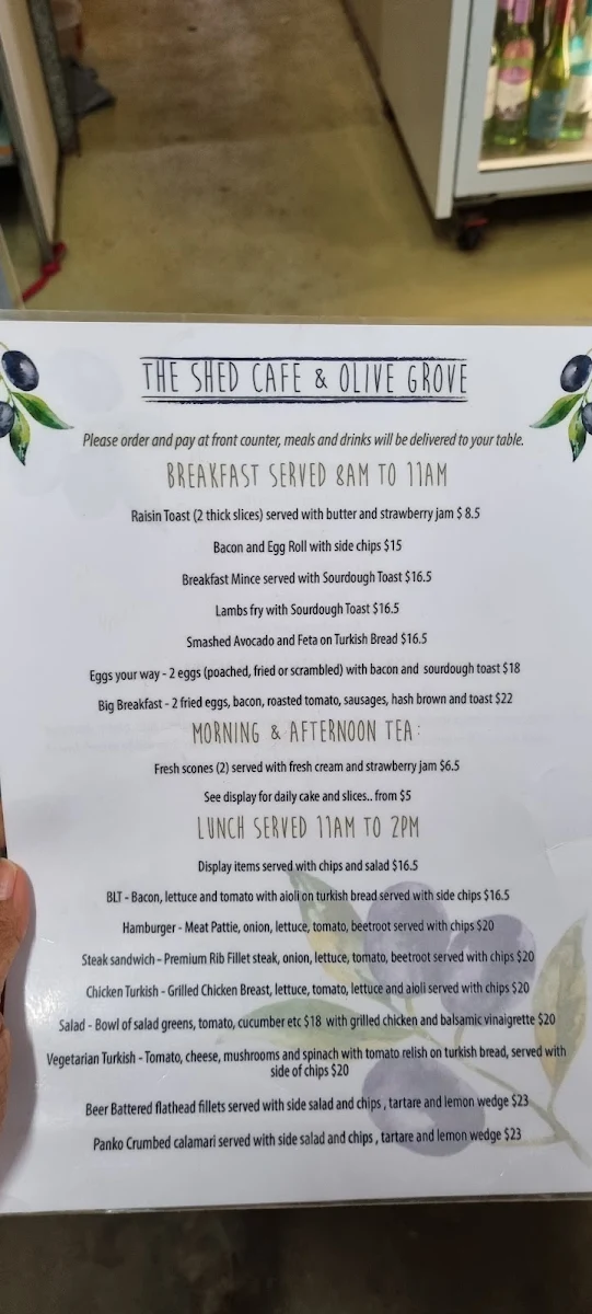 Menu, The Shed Cafe & Gift Shop Rathdowney