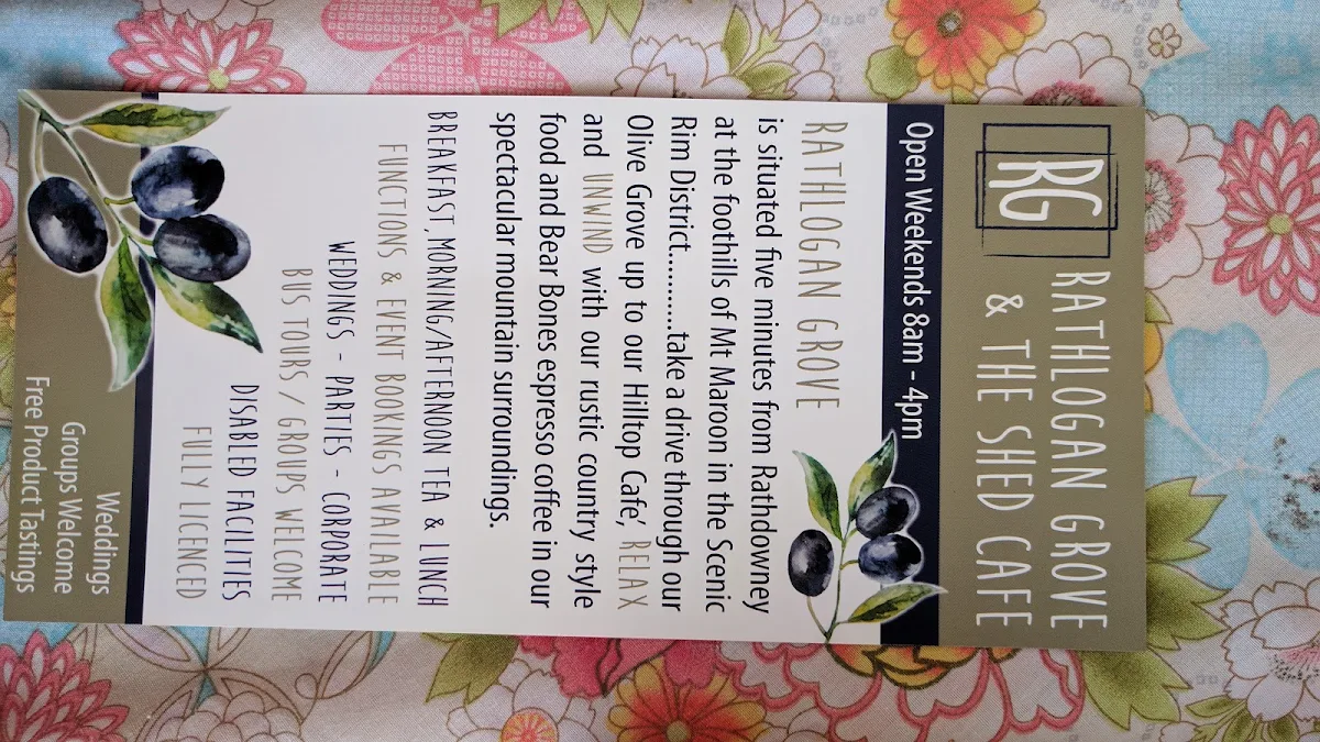 Menu, The Shed Cafe & Gift Shop Rathdowney