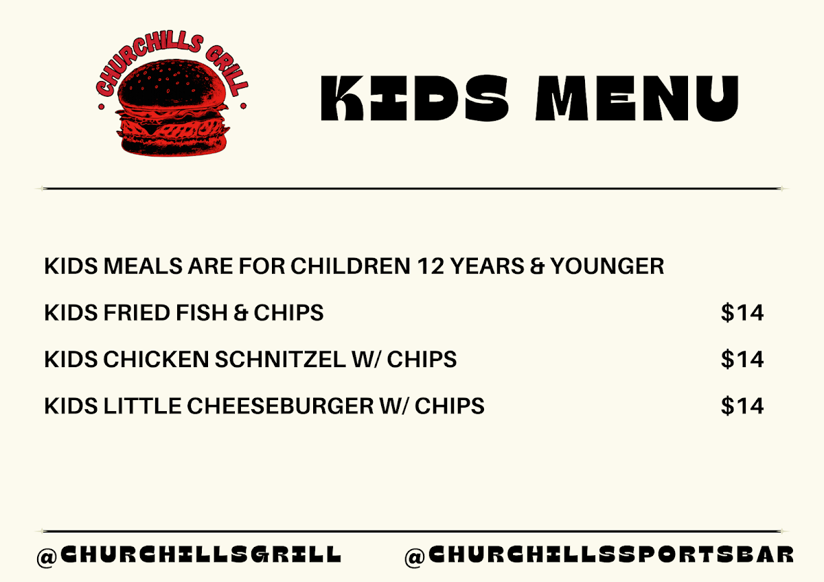 Menu, Churchills Sports Bar