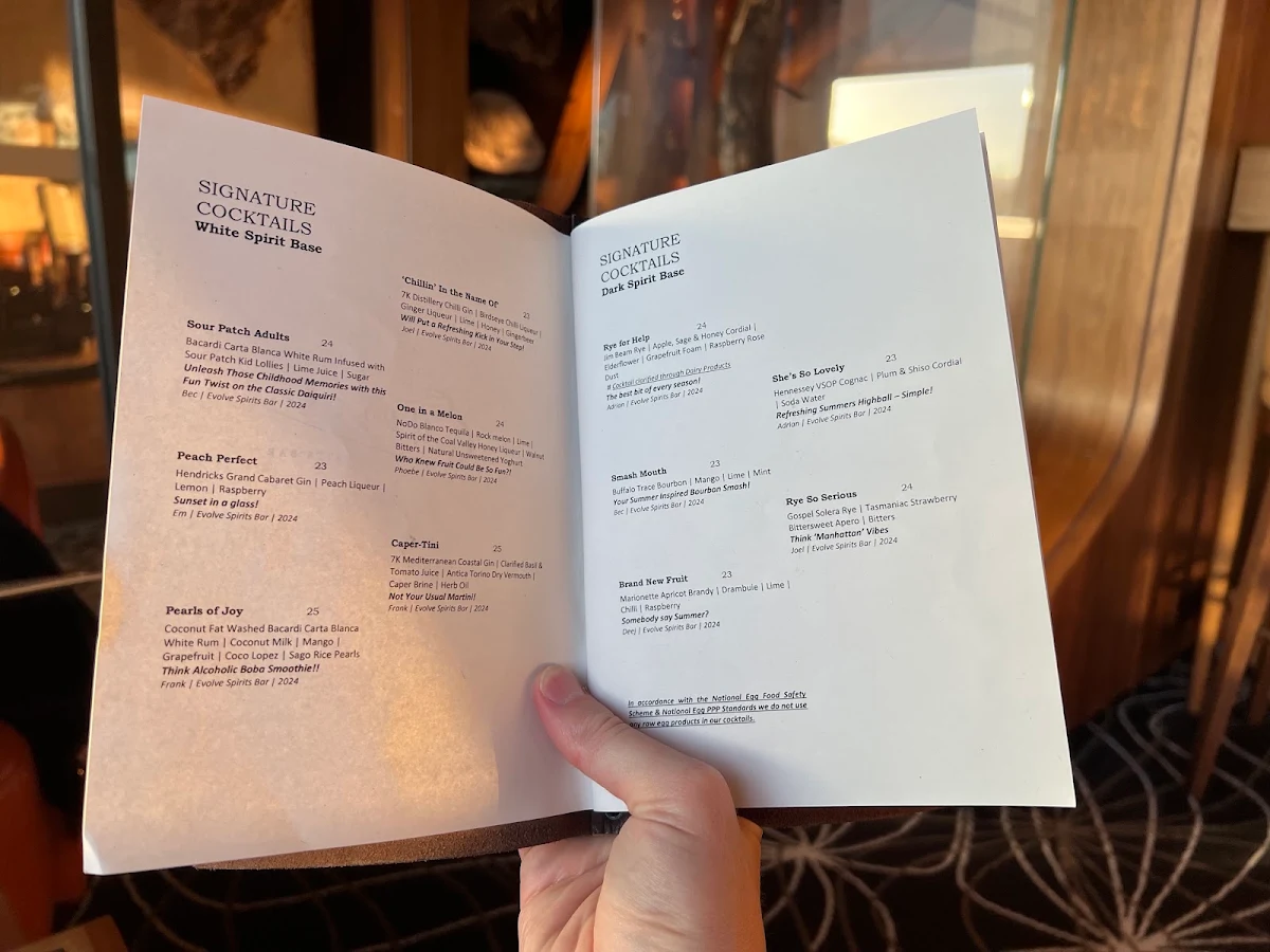 Menu, Evolve Spirits Bar