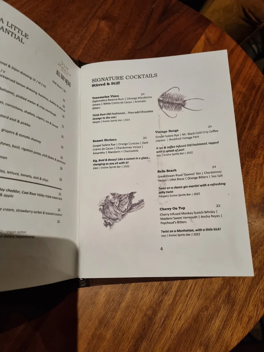 Menu, Evolve Spirits Bar