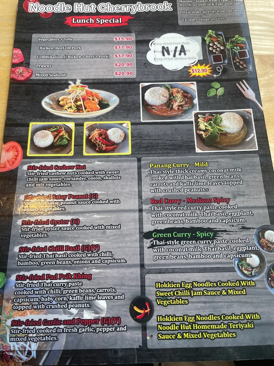 Menu, Noodle Hut Thai and Noodle