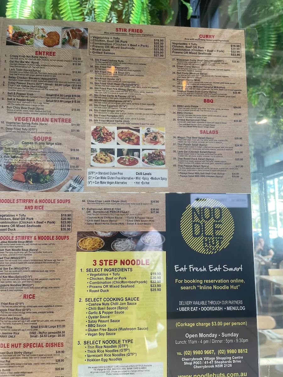Menu, Noodle Hut Thai and Noodle