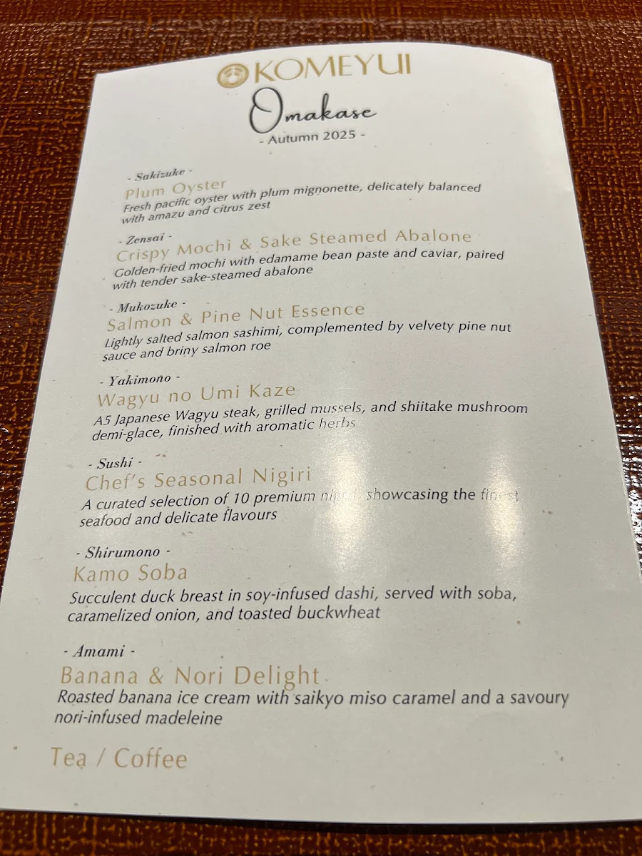 Menu, KOMEYUI Japanese Restaurant - Melbourne