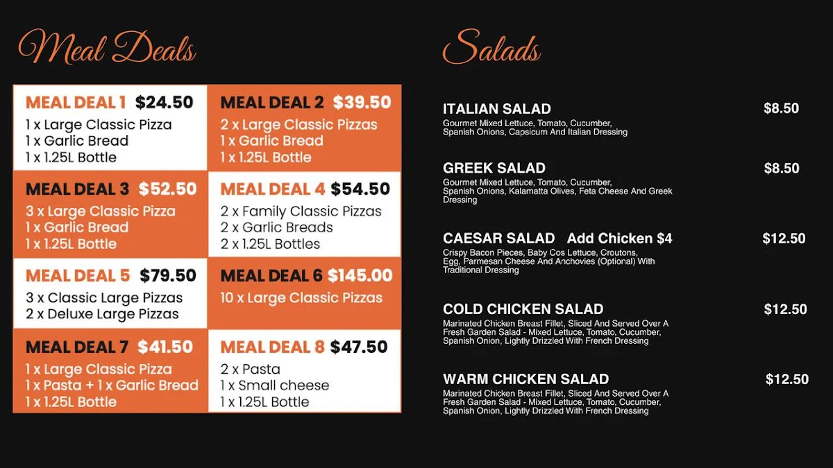Menu, Amalfi Pizza & Pasta Melton