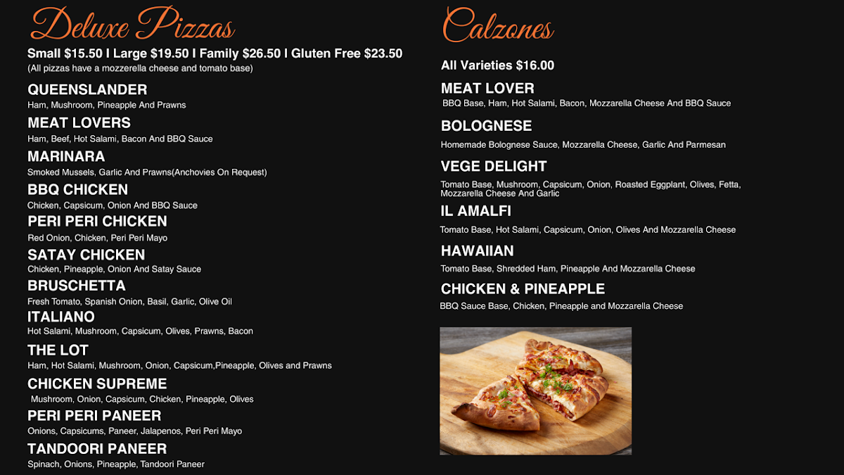 Menu, Amalfi Pizza & Pasta Melton