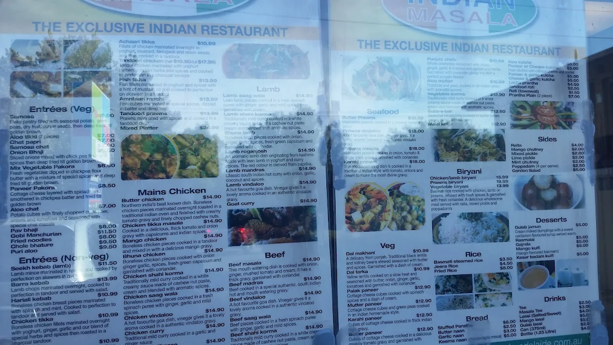 Menu, Indian Masala