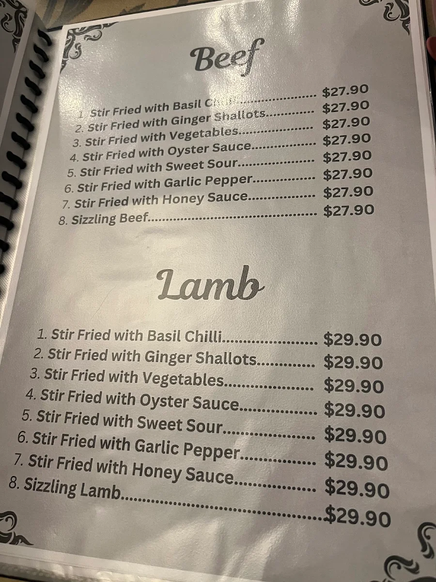 Menu, Just One Thai Restaurant