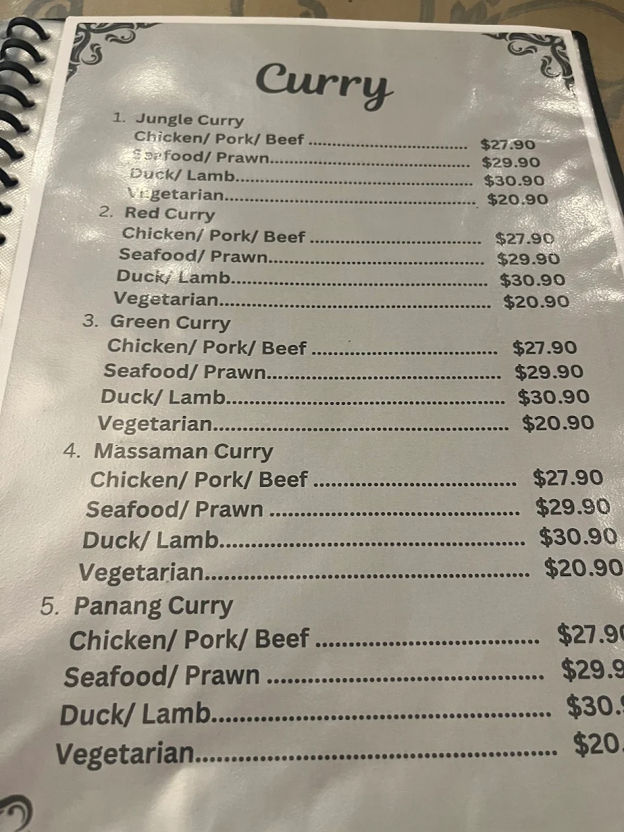 Menu, Just One Thai Restaurant
