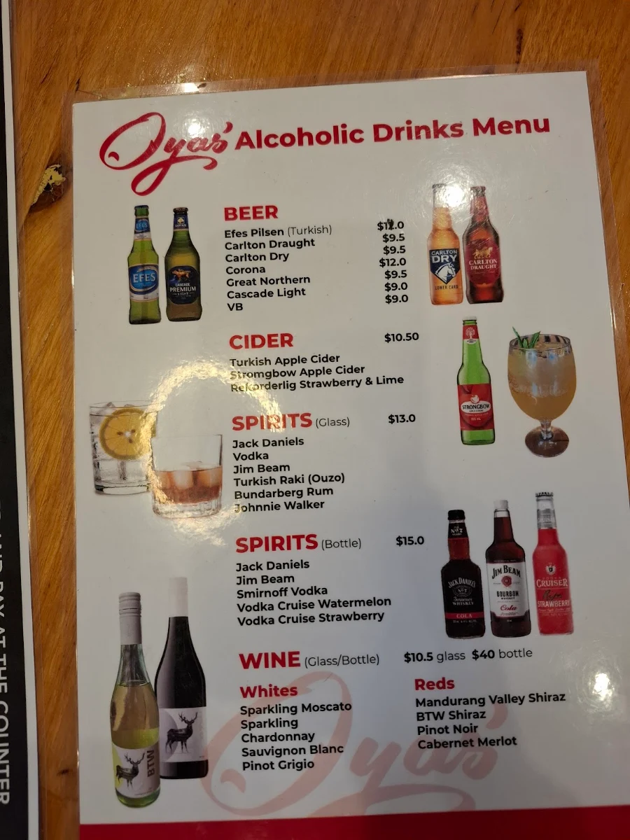 Menu, Oya's Turkish Kitchen Take Away & Restaurant Since 2002