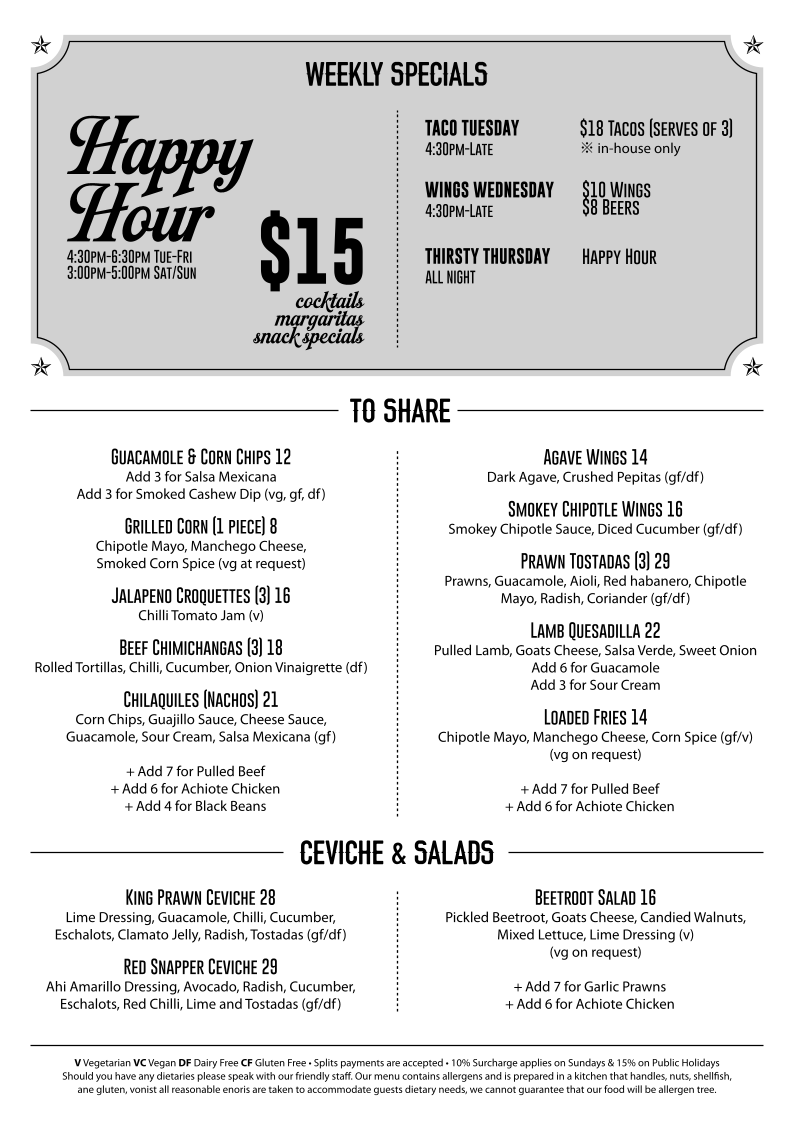 Menu, Mexicano