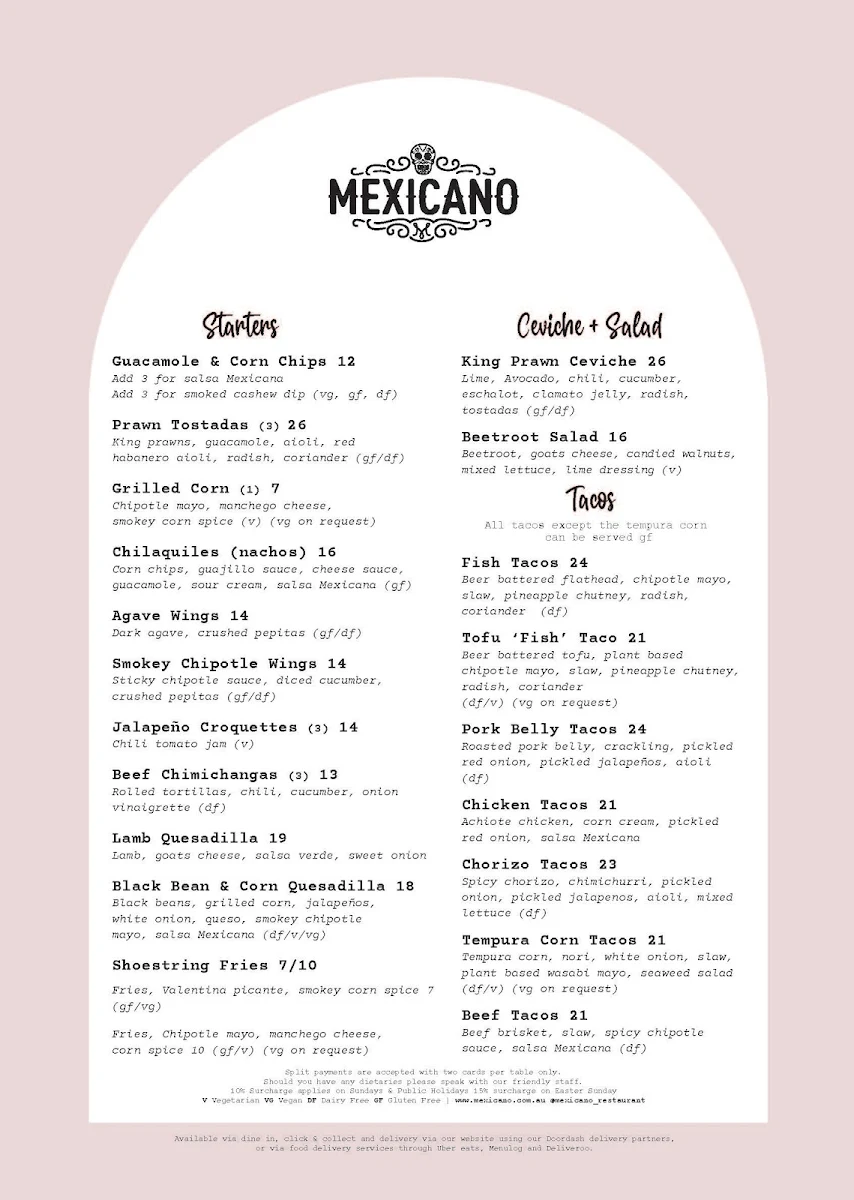 Menu, Mexicano