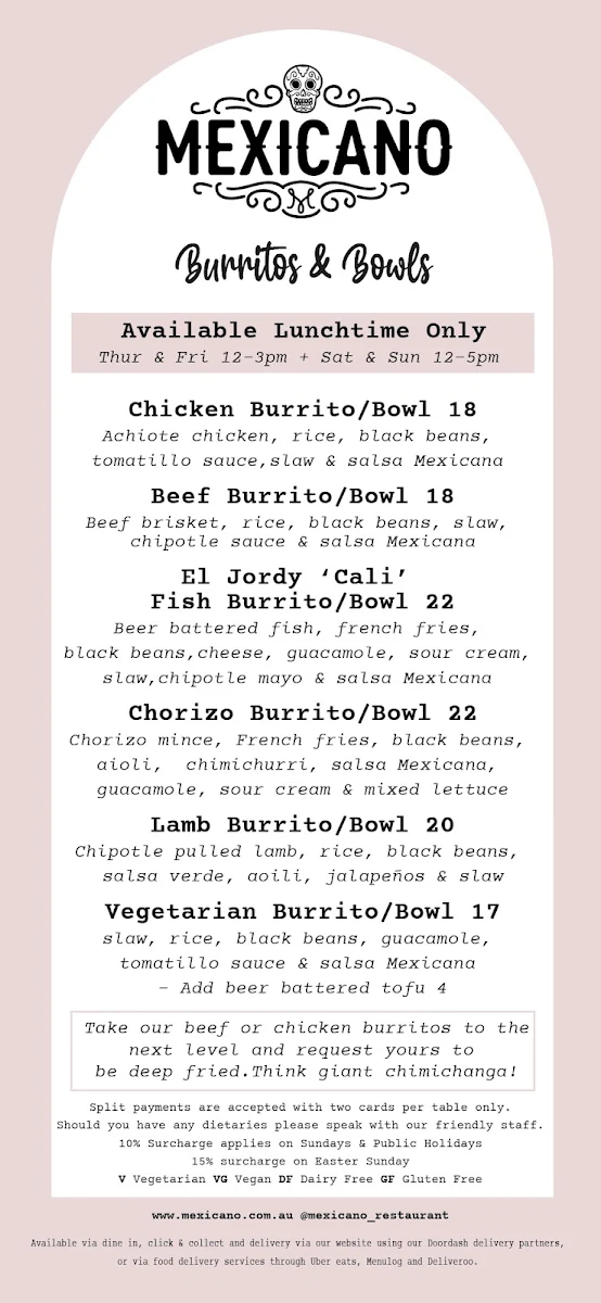 Menu, Mexicano