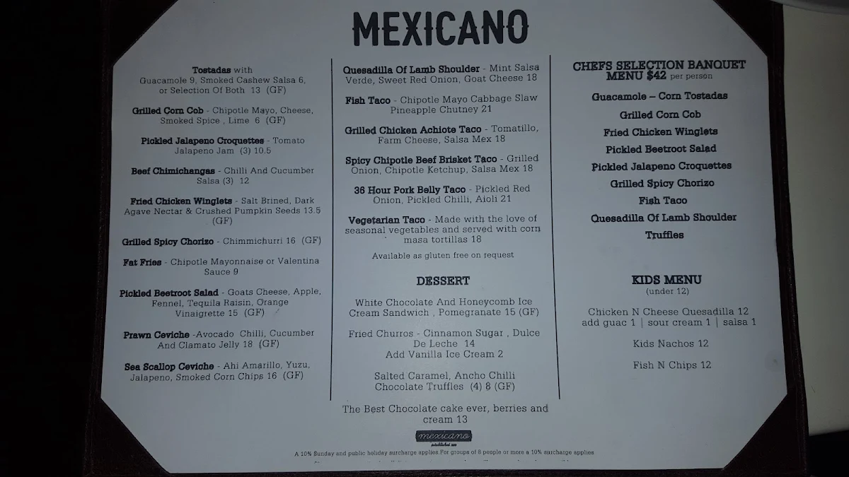 Menu, Mexicano