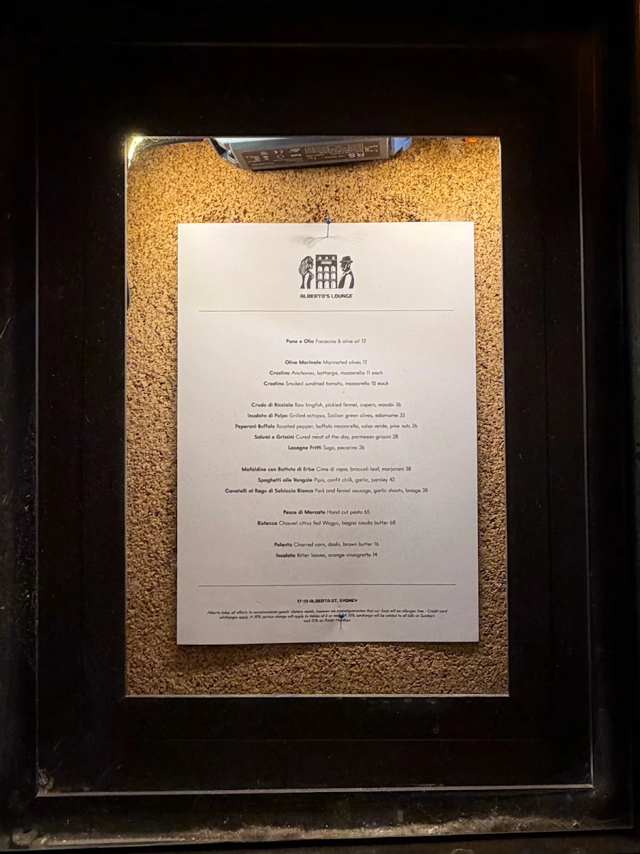 Menu, Alberto's Lounge