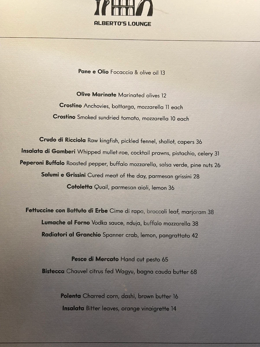Menu, Alberto's Lounge