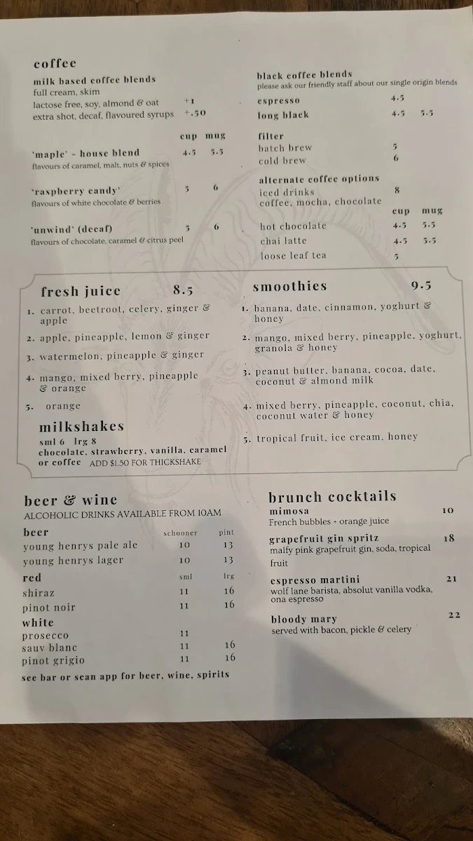 Menu, The Spirited Goat 'The Precinct'