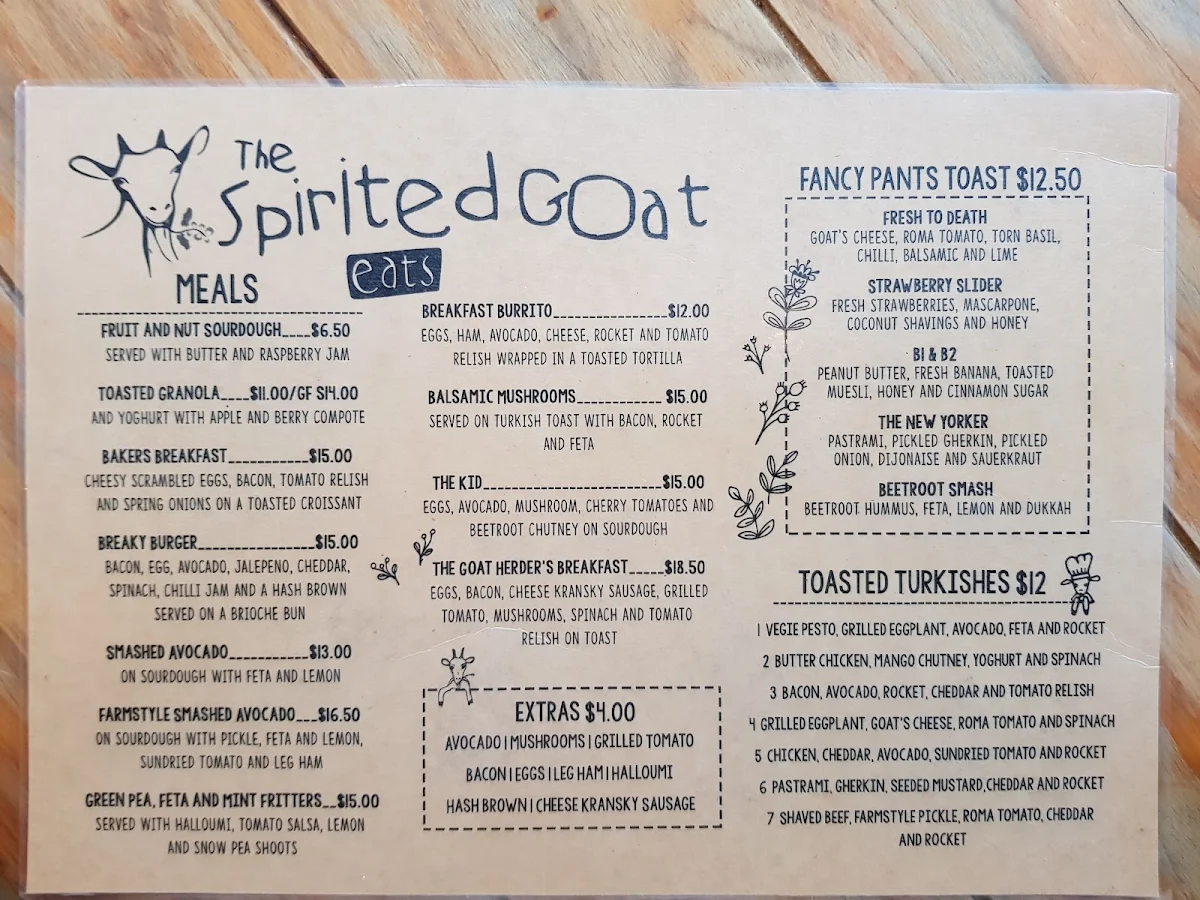 Menu, The Spirited Goat 'The Precinct'
