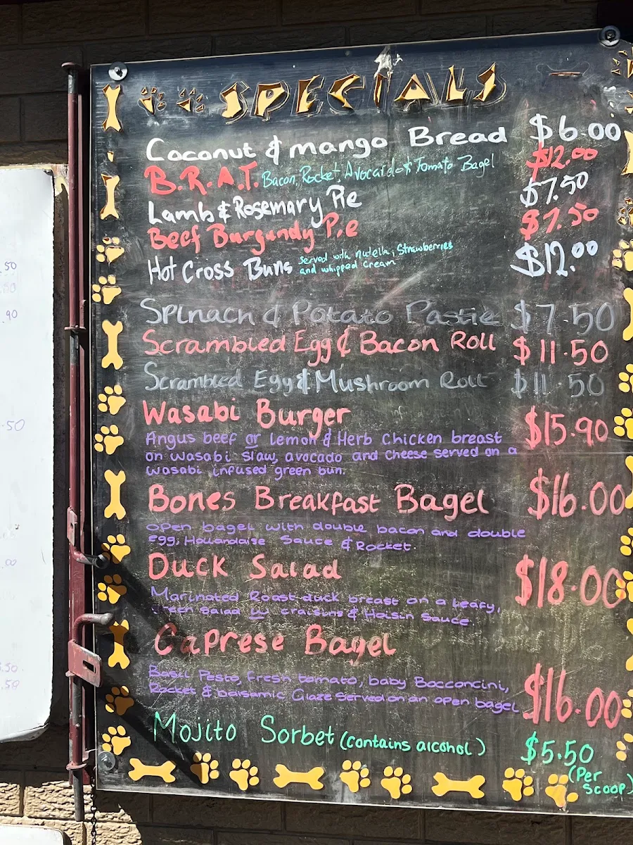 Menu, Cafe Bones