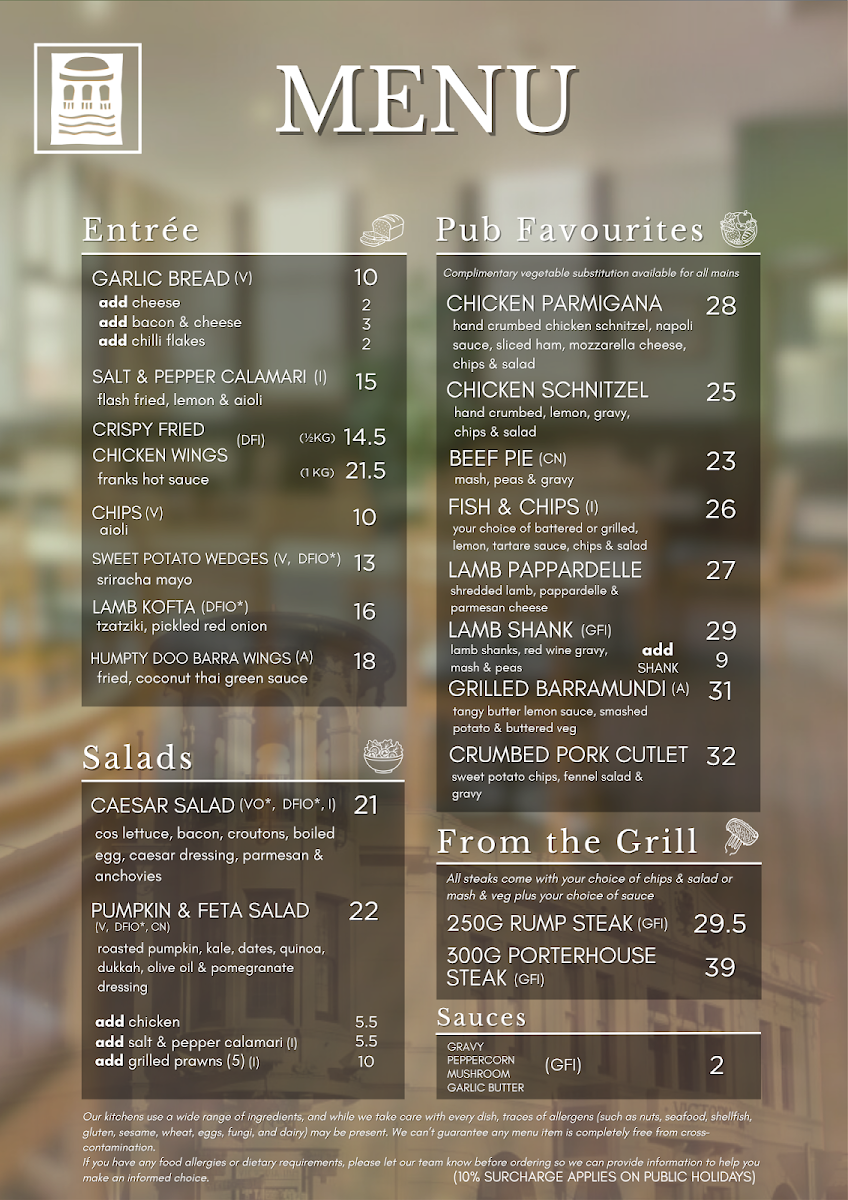 Menu, Victoria Inn