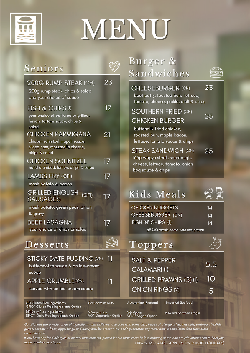 Menu, Victoria Inn