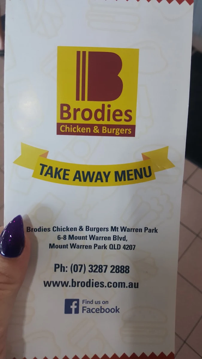 Menu, Brodies Chicken & Burgers Mount Warren Park