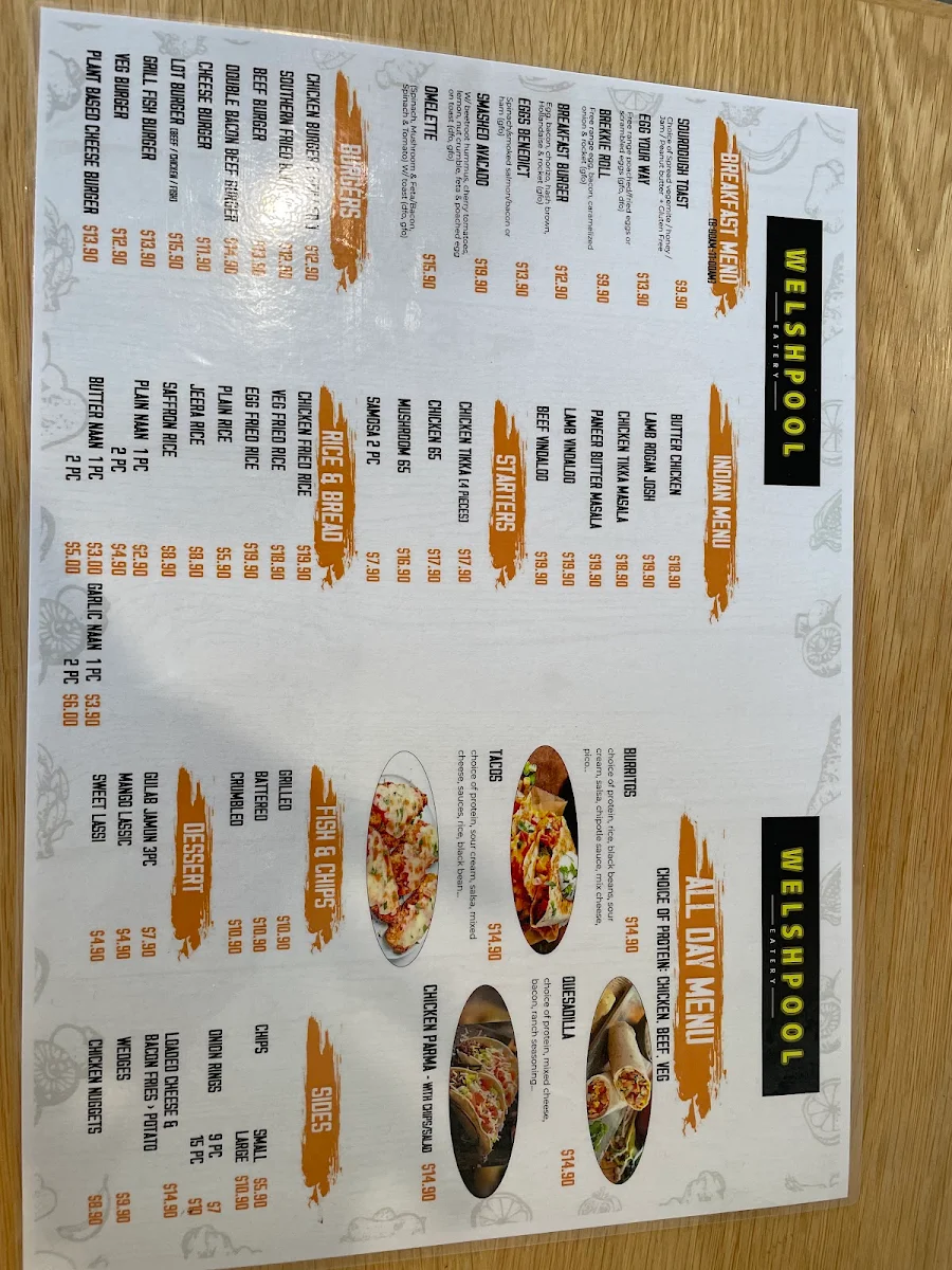 Menu, Welshpool Eatery