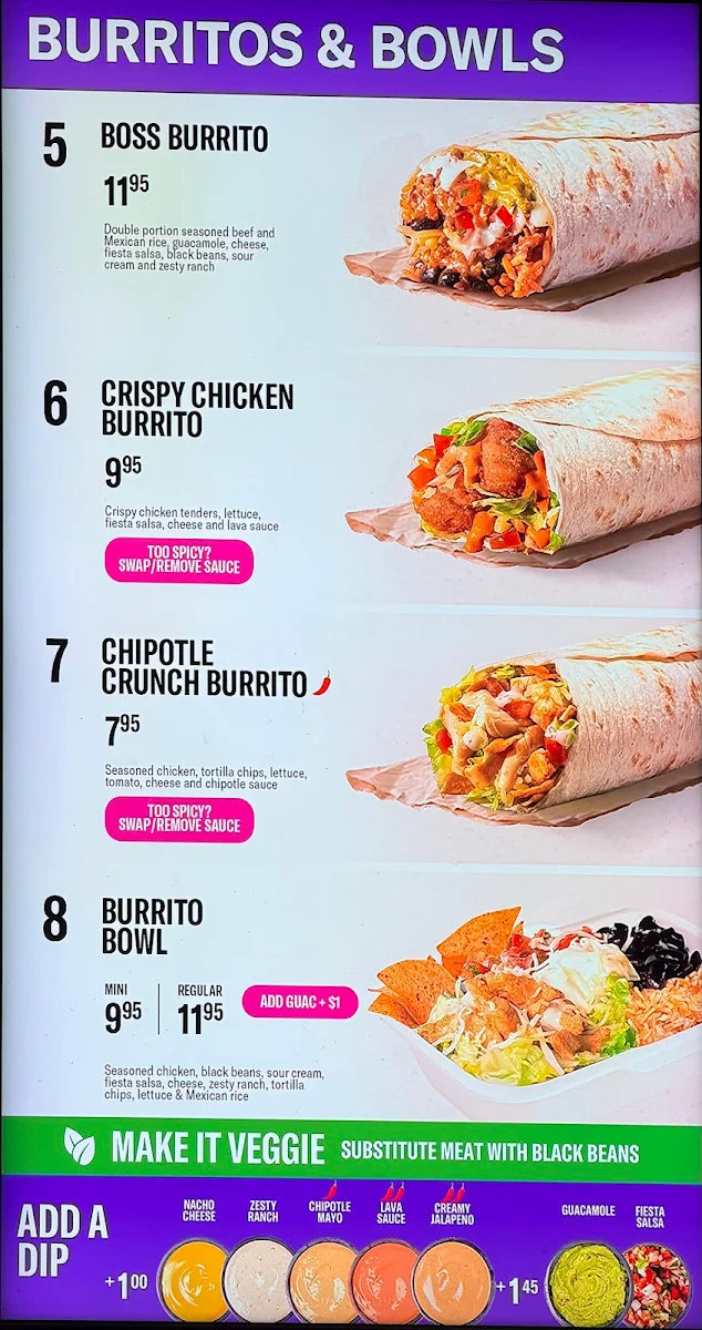 Menu, Taco Bell Roxburgh Park