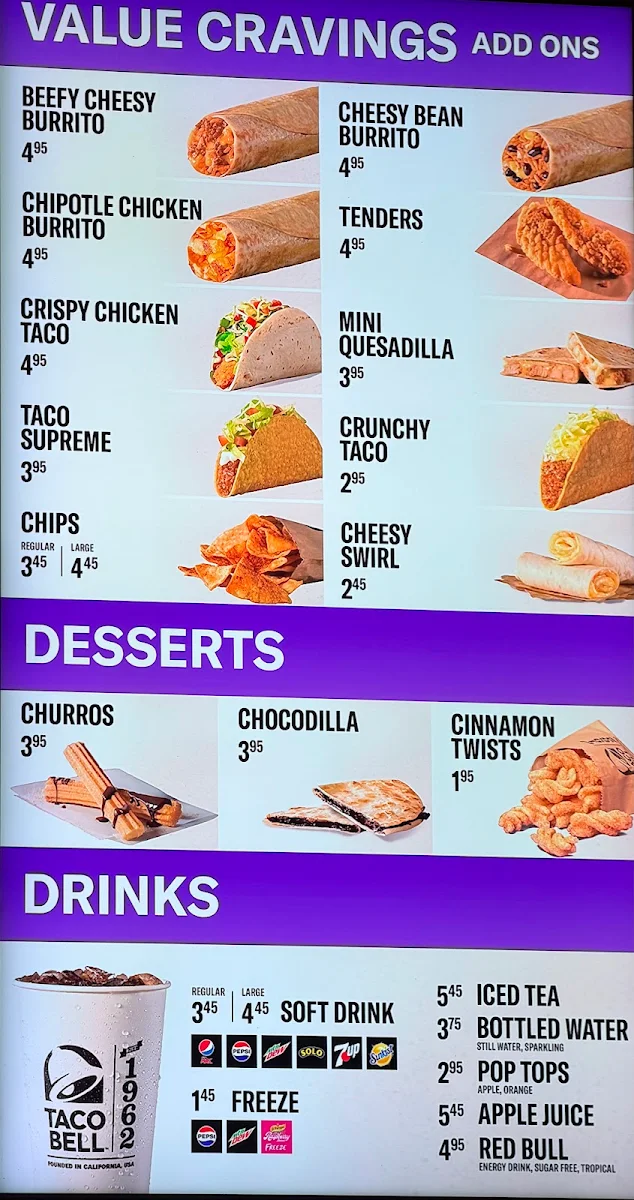 Menu, Taco Bell Roxburgh Park