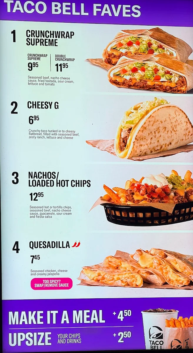 Menu, Taco Bell Roxburgh Park
