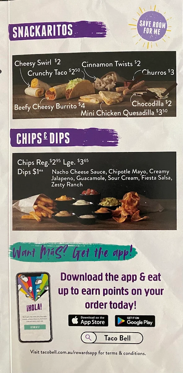 Menu, Taco Bell Roxburgh Park