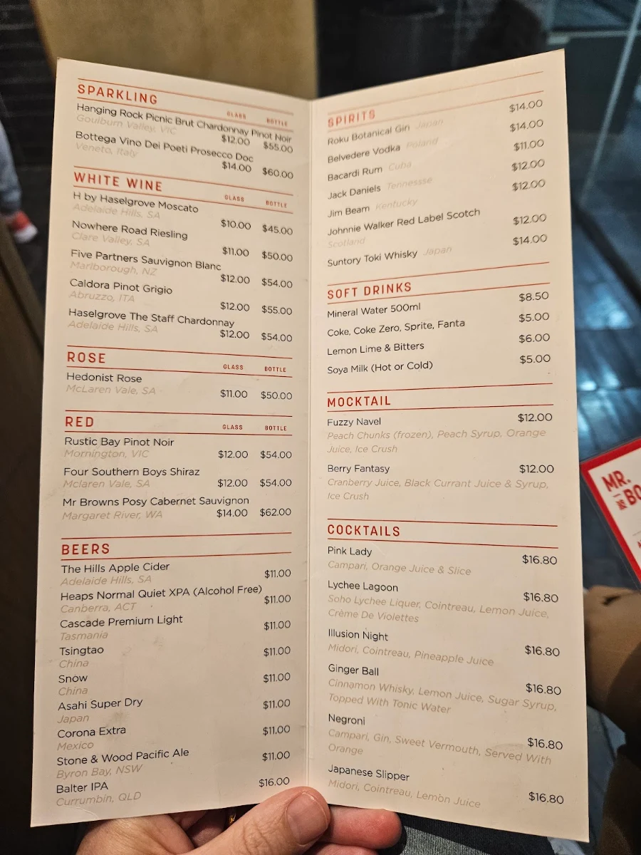 Menu, Mr. Bo