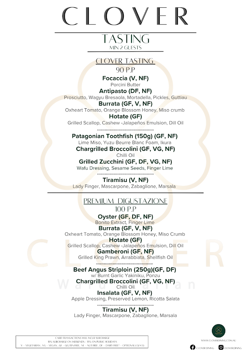 Menu, Clover Dining